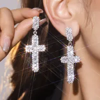 1 Pair Glam Luxurious Ethnic Style Cross Rhinestone Copper Drop Earrings sku image 6