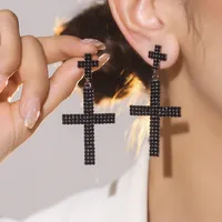 1 Pair Glam Luxurious Ethnic Style Cross Rhinestone Copper Drop Earrings sku image 4