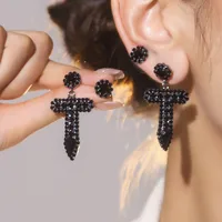 1 Pair Glam Luxurious Ethnic Style Cross Rhinestone Copper Drop Earrings sku image 7