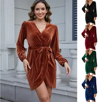 Women's Adults A- Line Skirt Princess Wind Fresh And Sweet V Neck Pullovers Belt Long Sleeve Solid Color Knee-Length Party Street main image 1
