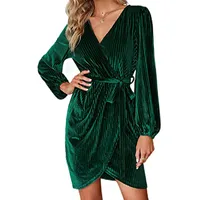 Women's Adults A- Line Skirt Princess Wind Fresh And Sweet V Neck Pullovers Belt Long Sleeve Solid Color Knee-Length Party Street main image 3