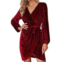 Women's Adults A- Line Skirt Princess Wind Fresh And Sweet V Neck Pullovers Belt Long Sleeve Solid Color Knee-Length Party Street sku image 15