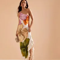 Women's Sheath Dress Elegant Classical One Shoulder Sleeveless Flower Maxi Long Dress Holiday main image 3