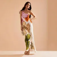 Women's Sheath Dress Elegant Classical One Shoulder Sleeveless Flower Maxi Long Dress Holiday main image 4