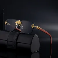 New  Retro Frameless Sunglasses Men's Diamond Cut Edge Imitation Wood Pattern Sunglasses Legs Men's  Wholesale main image 3