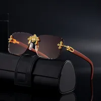 New  Retro Frameless Sunglasses Men's Diamond Cut Edge Imitation Wood Pattern Sunglasses Legs Men's  Wholesale main image 4