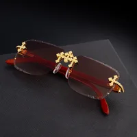 New  Retro Frameless Sunglasses Men's Diamond Cut Edge Imitation Wood Pattern Sunglasses Legs Men's  Wholesale main image 2