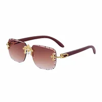 New  Retro Frameless Sunglasses Men's Diamond Cut Edge Imitation Wood Pattern Sunglasses Legs Men's  Wholesale main image 5