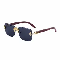 New  Retro Frameless Sunglasses Men's Diamond Cut Edge Imitation Wood Pattern Sunglasses Legs Men's  Wholesale sku image 1