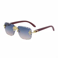 New  Retro Frameless Sunglasses Men's Diamond Cut Edge Imitation Wood Pattern Sunglasses Legs Men's  Wholesale sku image 3