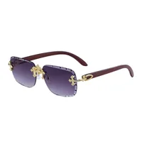 New  Retro Frameless Sunglasses Men's Diamond Cut Edge Imitation Wood Pattern Sunglasses Legs Men's  Wholesale sku image 4