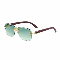 New  Retro Frameless Sunglasses Men's Diamond Cut Edge Imitation Wood Pattern Sunglasses Legs Men's  Wholesale sku image 5