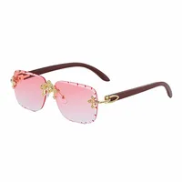 New  Retro Frameless Sunglasses Men's Diamond Cut Edge Imitation Wood Pattern Sunglasses Legs Men's  Wholesale sku image 6
