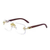 New  Retro Frameless Sunglasses Men's Diamond Cut Edge Imitation Wood Pattern Sunglasses Legs Men's  Wholesale sku image 7