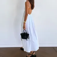 Women's Strap Dress Casual Elegant Style Romantic V Neck Sling Style Backless Sleeveless Solid Color Maxi Long Dress Travel Daily Date sku image 3