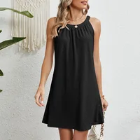 Women's A- Line Skirt Casual Elegant Sexy Round Neck Lace Sleeveless Contrast Collar Midi Dress Daily Beach main image 4