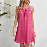 Women's A- Line Skirt Casual Elegant Sexy Round Neck Lace Sleeveless Contrast Collar Midi Dress Daily Beach main image 5
