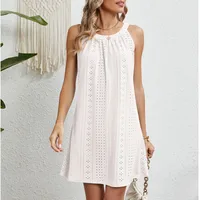 Women's A- Line Skirt Casual Elegant Sexy Round Neck Lace Sleeveless Contrast Collar Midi Dress Daily Beach main image 6