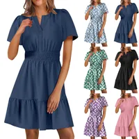 Women's A- Line Skirt Elegant Style Temperament Commuter V Neck Lace Short Sleeve Solid Color Knee-Length Office Indoor Daily main image 1