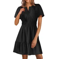 Women's A- Line Skirt Elegant Style Temperament Commuter V Neck Lace Short Sleeve Solid Color Knee-Length Office Indoor Daily main image 4