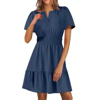 Women's A- Line Skirt Elegant Style Temperament Commuter V Neck Lace Short Sleeve Solid Color Knee-Length Office Indoor Daily main image 5
