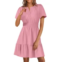 Women's A- Line Skirt Elegant Style Temperament Commuter V Neck Lace Short Sleeve Solid Color Knee-Length Office Indoor Daily main image 6