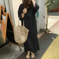 Women's Irregular Skirt Temperament Commuter Round Neck Patchwork Long Sleeve Solid Color Maxi Long Dress Office Indoor Daily main image 2