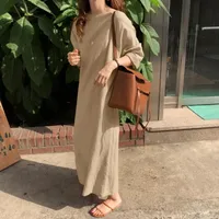 Women's Irregular Skirt Temperament Commuter Round Neck Patchwork Long Sleeve Solid Color Maxi Long Dress Office Indoor Daily main image 4