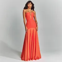 Women's Hip Skirt Temperament Commuter British Style Strapless Deep V Strap Sleeveless Solid Color Maxi Long Dress Banquet Travel Daily main image 3