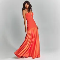 Women's Hip Skirt Temperament Commuter British Style Strapless Deep V Strap Sleeveless Solid Color Maxi Long Dress Banquet Travel Daily main image 5