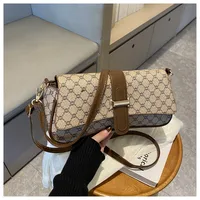 Women's Large PU Monogram Elegant Streetwear Sewing Thread Square Flip Cover Underarm Bag sku image 3