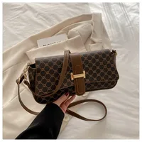Women's Large PU Monogram Elegant Streetwear Sewing Thread Square Flip Cover Underarm Bag sku image 2