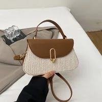 Women's Small PU Color Block Elegant Streetwear Sewing Thread Square Flip Cover Shoulder Bag sku image 2