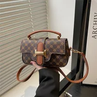 Women's Small PU Monogram Streetwear Sewing Thread Square Flip Cover Square Bag sku image 4