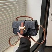 Women's Small PU Monogram Streetwear Sewing Thread Square Flip Cover Square Bag sku image 1