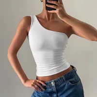 Women's T-shirt One Shoulder T-Shirts Casual Solid Color sku image 3