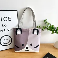 Women's Large Canvas Dog Cat Cute Sewing Thread Square Zipper Canvas Bag sku image 1