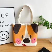 Women's Large Canvas Dog Cat Cute Sewing Thread Square Zipper Canvas Bag sku image 3