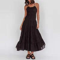 Women's Strap Dress Vacation Simple Style Halter Neck Sleeveless Solid Color Midi Dress Holiday Daily sku image 6