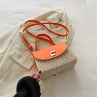 Women's PU Straw Multicolor Basic Classic Style Sewing Thread Square Flip Cover Square Bag sku image 4