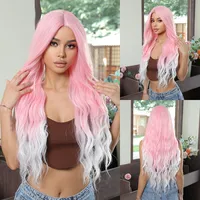Women's Sweet White&Pink Cosplay High Temperature Wire Centre Parting Long Curly Hair Wigs main image 1