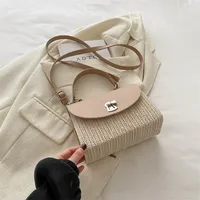 Women's PU Straw Multicolor Basic Classic Style Sewing Thread Square Flip Cover Square Bag sku image 3
