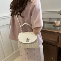Women's PU Straw Multicolor Basic Classic Style Sewing Thread Square Flip Cover Square Bag main image 3