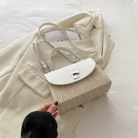 Women's PU Straw Multicolor Basic Classic Style Sewing Thread Square Flip Cover Square Bag sku image 2