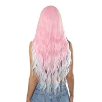 Women's Sweet White&Pink Cosplay High Temperature Wire Centre Parting Long Curly Hair Wigs main image 4