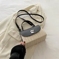 Women's PU Straw Multicolor Basic Classic Style Sewing Thread Square Flip Cover Square Bag sku image 1