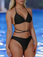 Women's Sexy Solid Color Backless 2 Pieces Set Swimwear sku image 3
