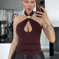 Women's Wrap Crop Top Sleeveless T-Shirts Hollow Out Casual Elegant Sexy Solid Color main image 3