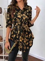 Women's Adults Cardigan Shirt Long Sleeve Blouses Elegant Style Temperament Commuter Plant Flowers sku image 5