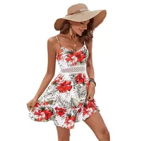 Women's Adults Umbrella Skirt Elegant Style Temperament Commuter Sling Style Spaghetti Strap Lace Short Sleeve Flower Print Knee-Length Casual Weekend Beach main image 5